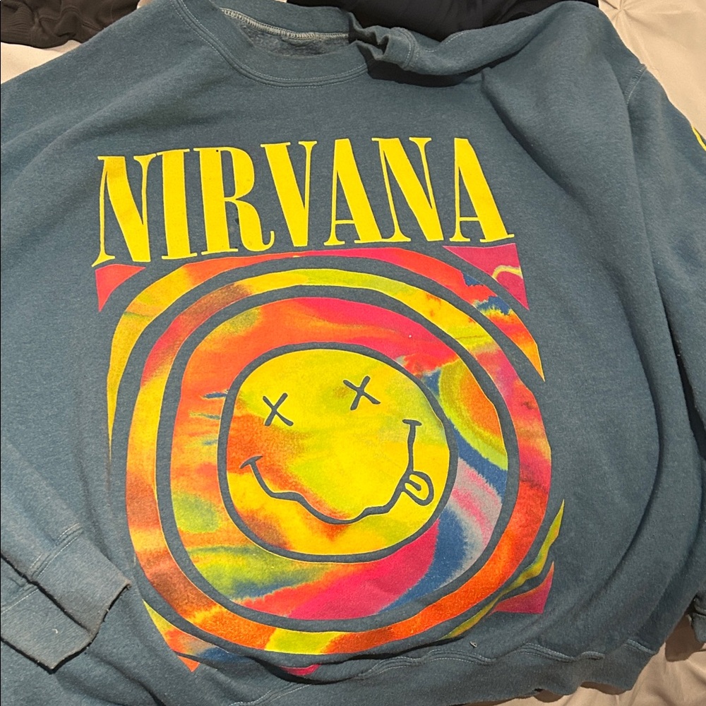 NIRVANA Blue Sweater with Multicolor Graphic